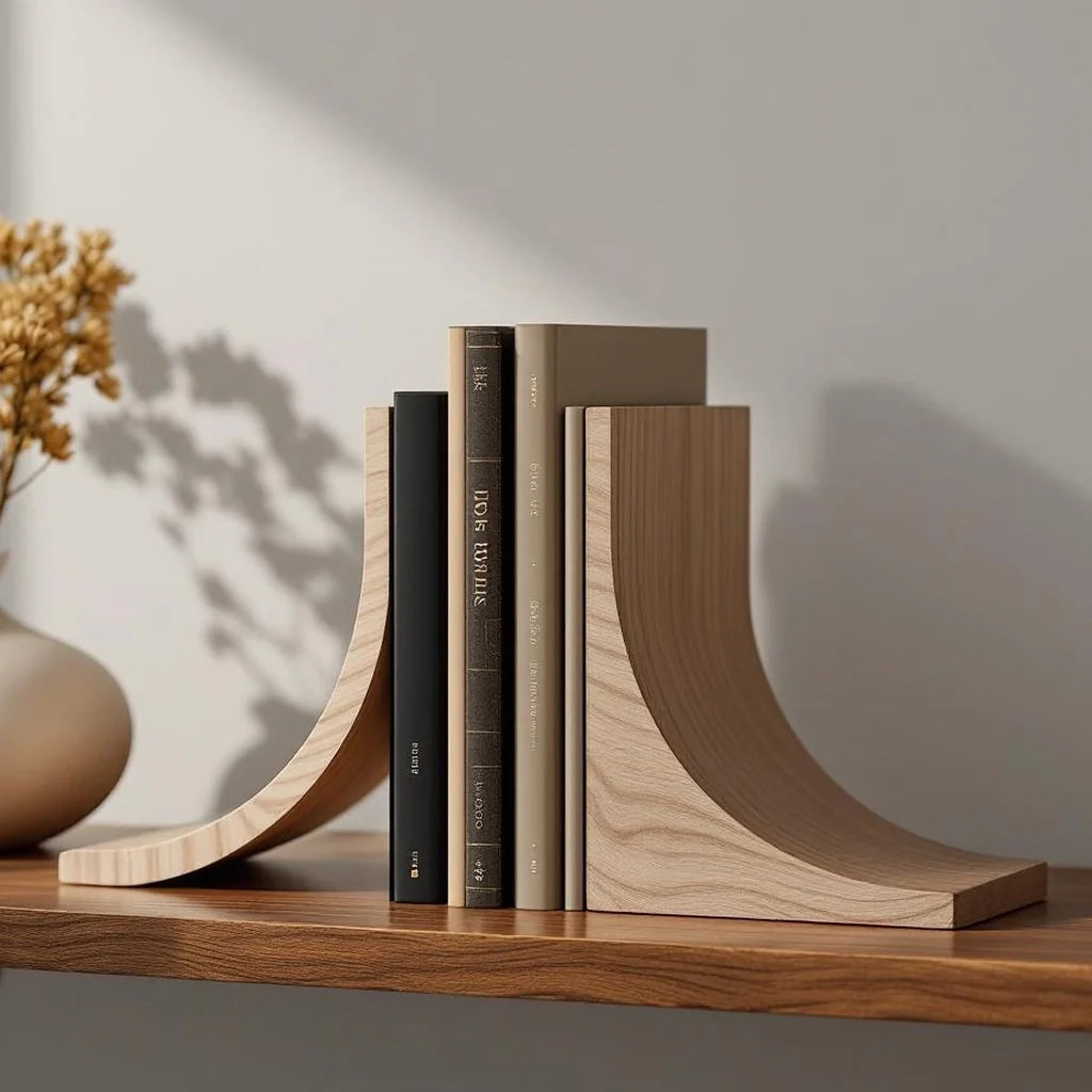 Arc Grain Wooden Bookends Set