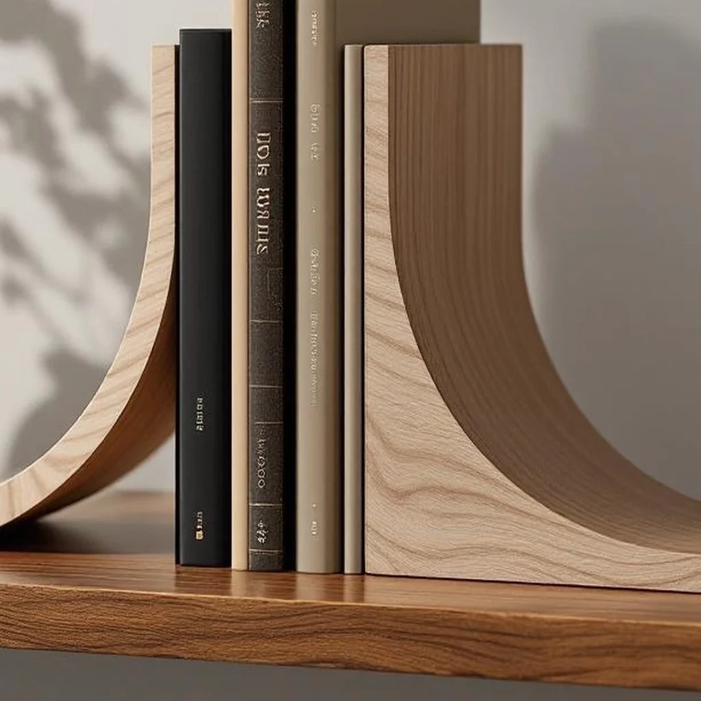 Arc Grain Wooden Bookends Set